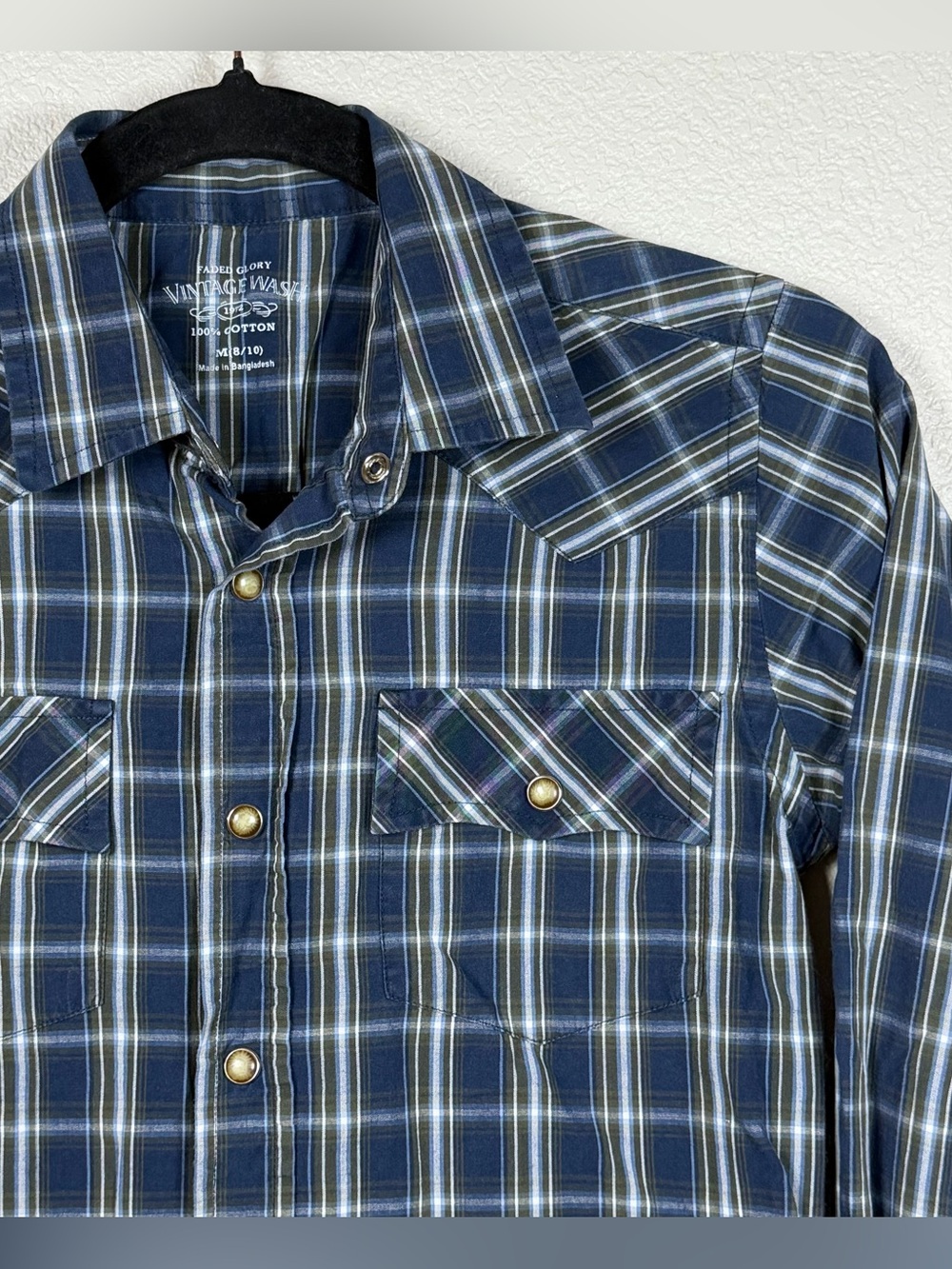 Boys 8/10 EUC 100% Cotton Plaid Pearl Snap Button Down Cowboy Western Rodeo
